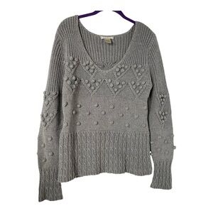 Ruff Hewn Gray VNeck Pom Pom Cotton Blend Sweater Sz M